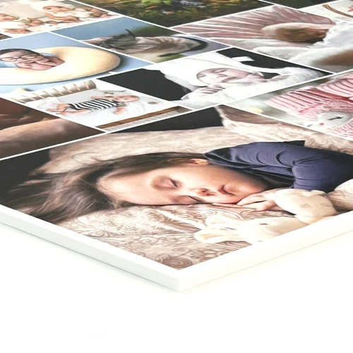 Collage fotografica su pannello di schiuma rigida: vista dettagliata